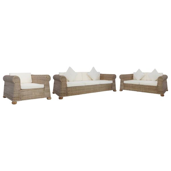 vidaXL Sofa Set Natural and cream white Natural rattan and solid mango wood