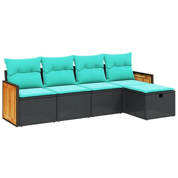 vidaXL 5 Piece Patio Sofa Set with Cushions Gray Poly Rattan