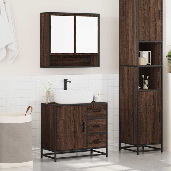 vidaXL Bathroom Furniture Set Brown Oak Engineered Wood, Metal Medium