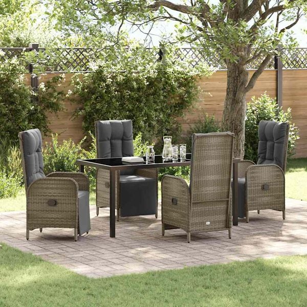 vidaXL Garden Dining Set with Cushion 5 pcs Grey Poly Rattan
