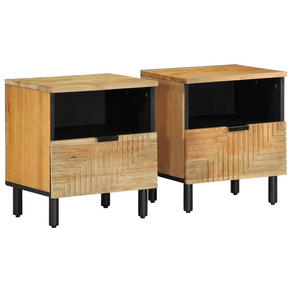 vidaXL Bedside Cabinet Set of 2 Brown Solid Mango Wood Medium