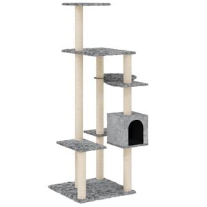 vidaXL Cat Tree Light Gray Engineered Wood, Plush, Sisal 56 in Durable
