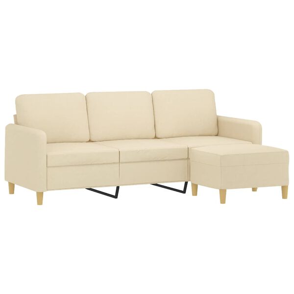 vidaXL 3-Seater Sofa With Footstool Cream