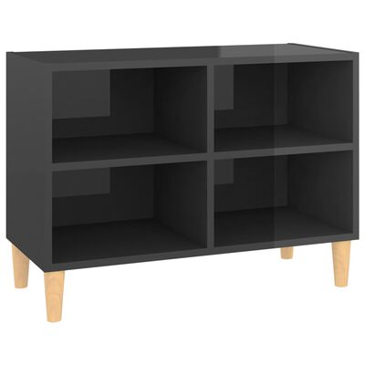 vidaXL TV Cabinet with Solid Wood Legs High Gloss Gray 27.4"x11.8"x19.7"