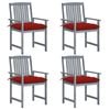 vidaXL Patio Chair Set of 4 Gray and Red Solid acacia wood Medium