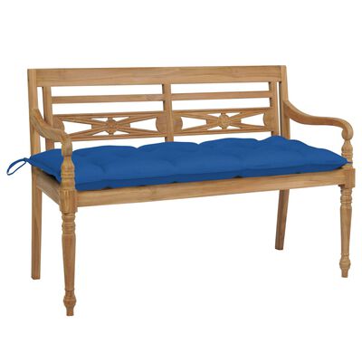 vidaXL Batavia Bench with Blue Cushion 47.2" Solid Teak Wood