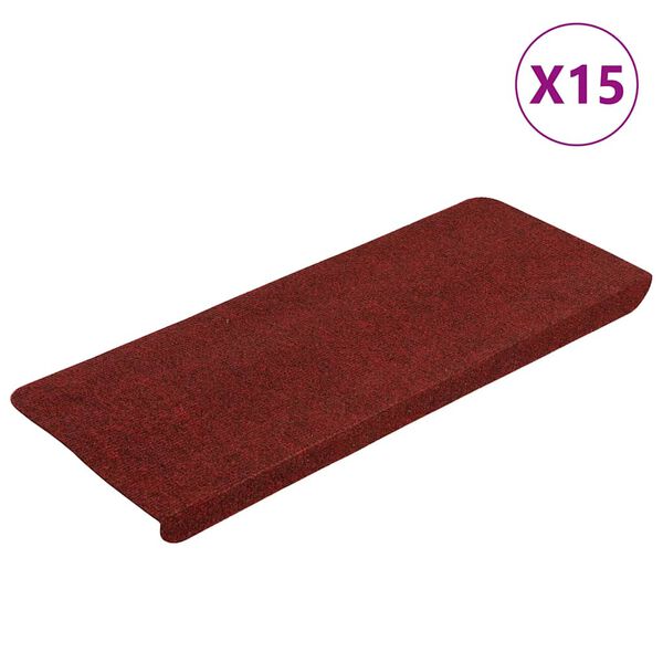 vidaXL Stair Mat Set of 15 Red Needle felt fabric (95%PES, 5%PP)