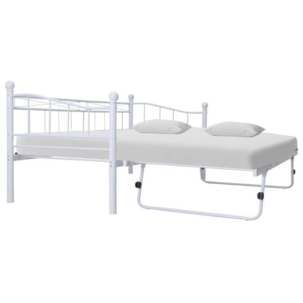 vidaXL Day Bed White Steel frame, Plywood slats