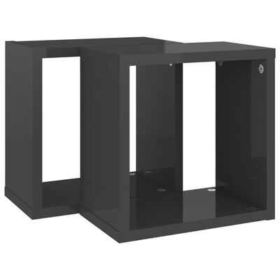 vidaXL Wall Cube Shelves 2 pcs High Gloss Gray 10.2"x5.9"x10.2"