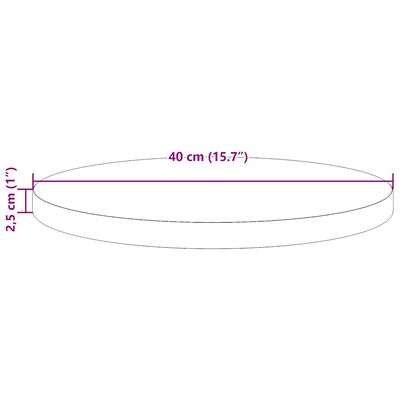 Diagram of a round table top with 40 cm diameter and 2.5 cm height indicated