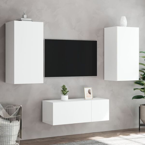 vidaXL TV Wall Unit White Engineered Wood Large Wall Mounting