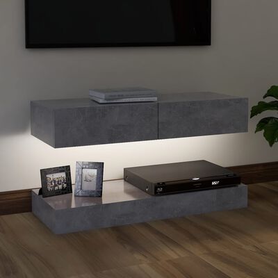 vidaXL TV Cabinet with LED Lights Concrete Gray 35.4"x13.8"