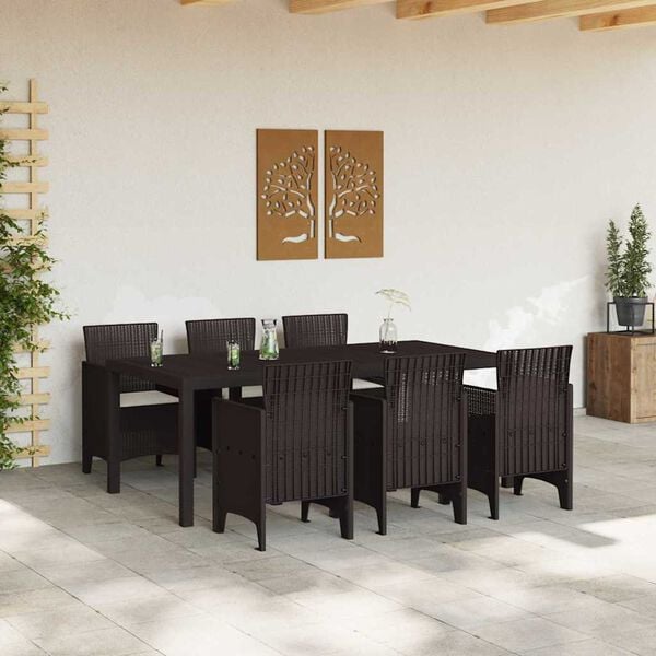 vidaXL Garden Dining Set 7 pcs Brown Polt rattan