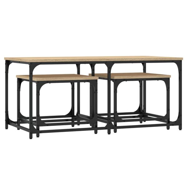 vidaXL Nesting Coffee Table Set of 3 Sonoma oak Engineered wood, metal