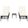 vidaXL Sun Lounger Set of 3 Black PE rattan Large Adjustable Armrests