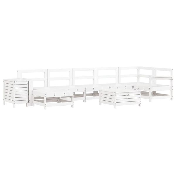 vidaXL Garden Sofa Set White Solid Pine Wood 9 Piece Set Modular