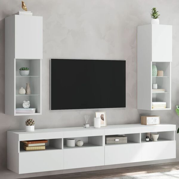 vidaXL TV Cabinet Set of 2 White Engineered Wood, Glass Medium