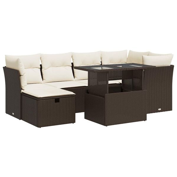 vidaXL Garden Sofa Set Brown, Cream White