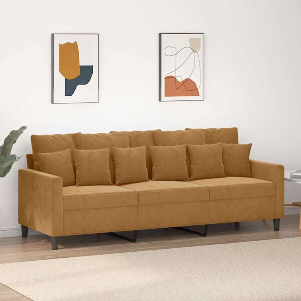 vidaXL 3-seater Sofa Brown Velvet (100% polyester), Metal, Textilene