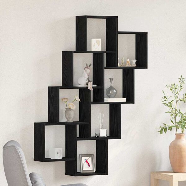 vidaXL Wall Shelf Black Oak 35.43 x 5.91 x 47.05 in Engineered Wood
