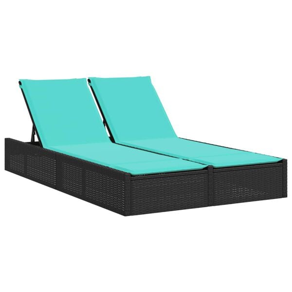 vidaXL Patio Double Sun Lounger Black PE rattan Double