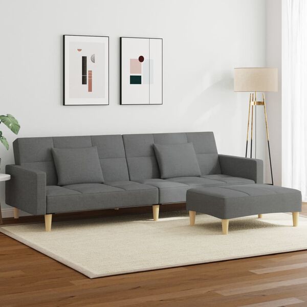 vidaXL Sofa Bed Dark Grey Polyester Fabric 2-seater