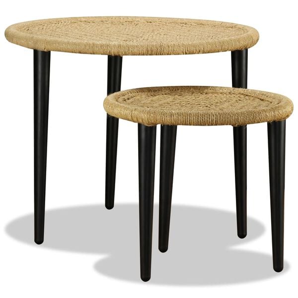 vidaXL Coffee Table Set of 2 Natural Beige Steel, Jute One Size