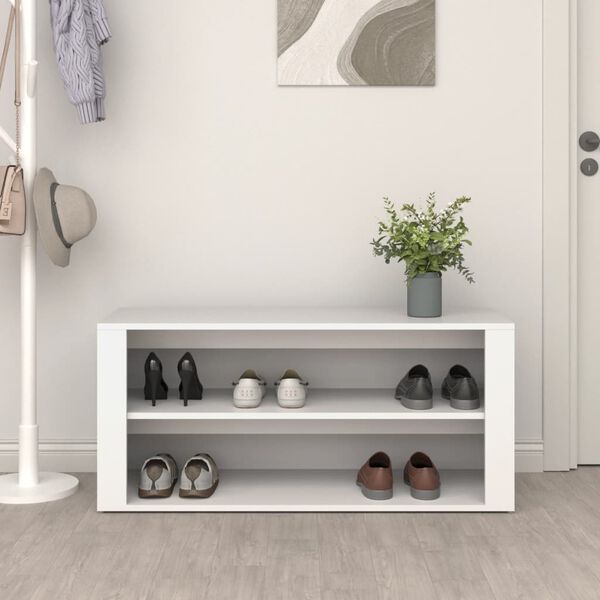 vidaXL Shoe Rack White Engineered Wood 39.4x13.8x17.7 in Shoe Rack
