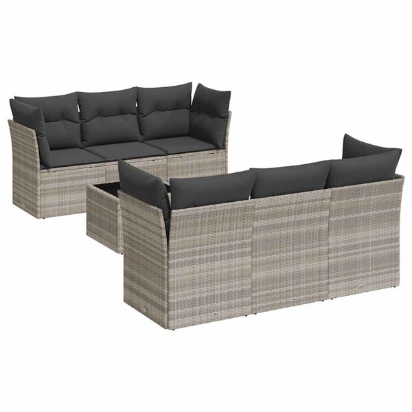 vidaXL Garden Sofa Set Light Grey PE Rattan Large Removable Covers