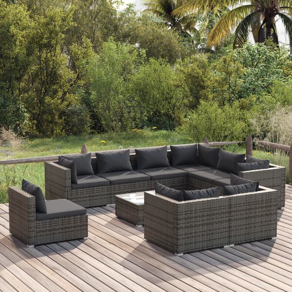 vidaXL Garden Lounge Set Grey PE rattan, powder-coated steel, plastic, glass