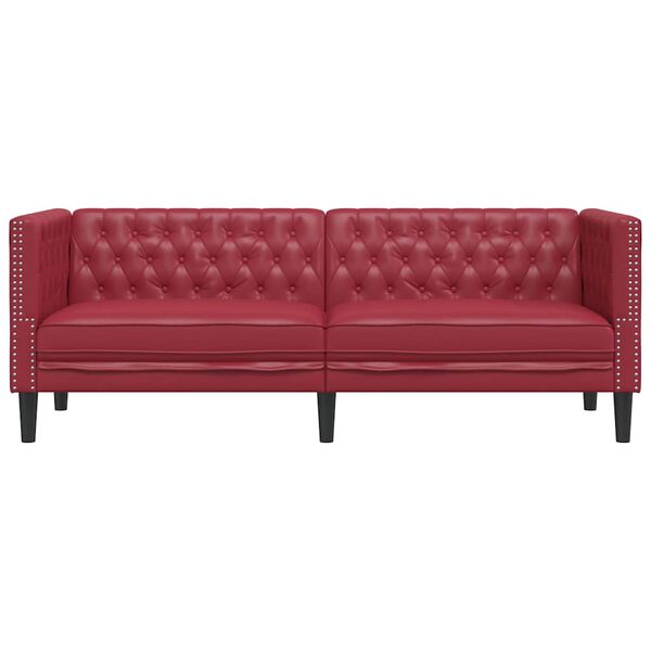 vidaXL Chesterfield Sofa 3-Seater Wine Red Faux Leather