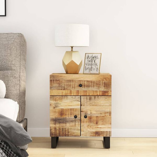 vidaXL Bedside Cabinet Natural wood and black