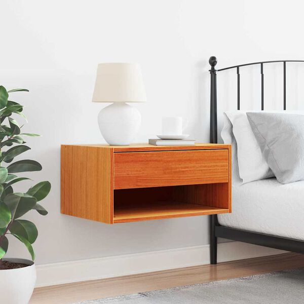 vidaXL Bedside Table Wax Brown 19.69 x 12.80 x 9.45 in Solid pine wood