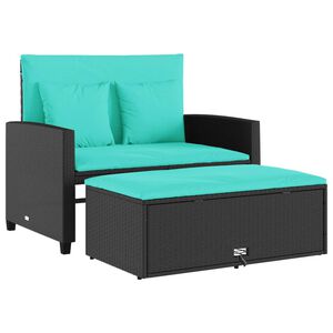 vidaXL Patio Sofa Black PE Rattan 2-Seater