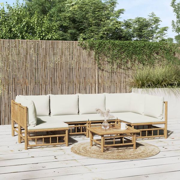 vidaXL Garden Lounge Set Cream White Bamboo, Polyester Large Modular