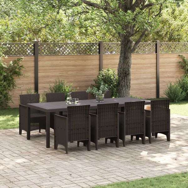 vidaXL Garden Dining Set 9 pcs Brown Polt rattan