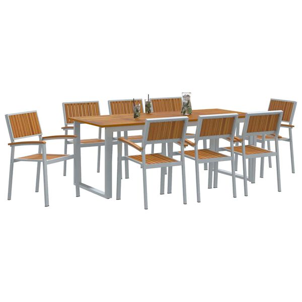 vidaXL Garden Dining Set 9 pcs Gray and brown 78.7" x 35.4" x 29.5