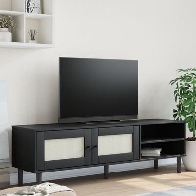 vidaXL TV Stand SENJA Rattan Look Black 62.2"x15.7"x19.3" Solid Wood Pine