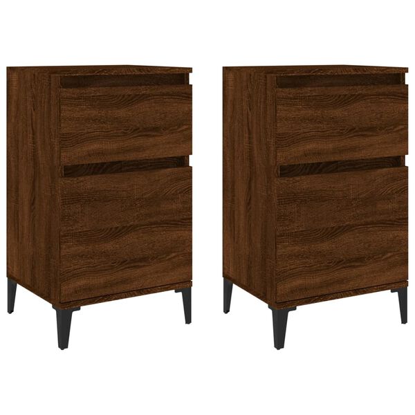 vidaXL Bedside Cabinet Set of 2 Brown Oak Engineered Wood, Metal Medium