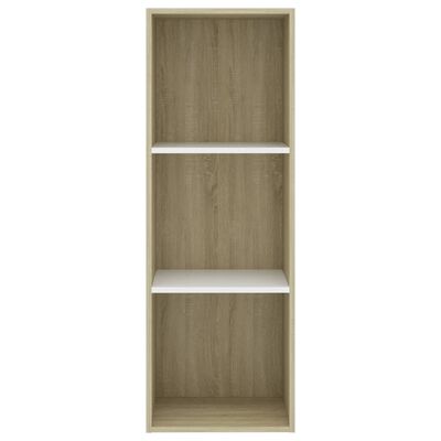 vidaXL 3-Tier Book Cabinet White and Sonoma Oak 15.7"x11.8"x44.9" Chipboard