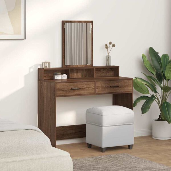 vidaXL Dressing Table with Drawer Brown Oak 39.37 x 16.14 x 55.12 in