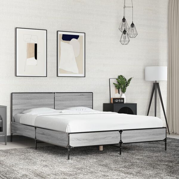 vidaXL Bed Frame without Mattress Grey Sonoma 120 x 78.7 "