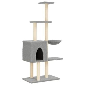 vidaXL Cat Tree Light grey Engineered wood, plush, sisal 57.1 in tall