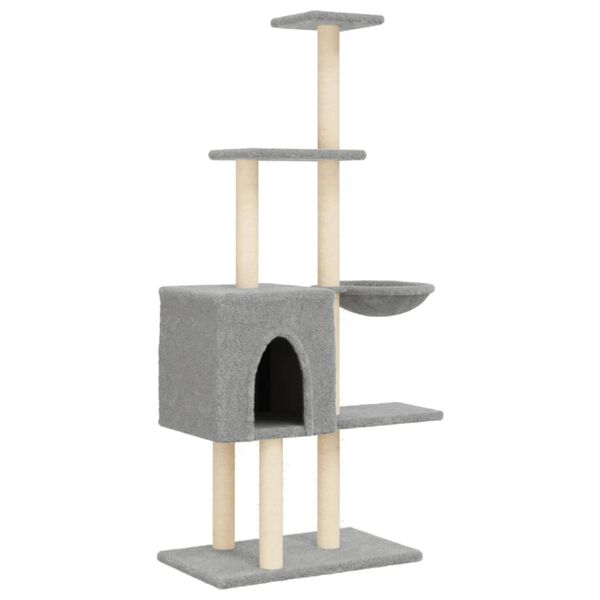 vidaXL Cat Tree Light grey Engineered wood, plush, sisal 57.1 in tall