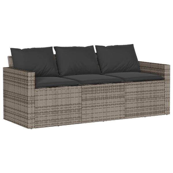 vidaXL Garden Sofa Gray PE Rattan 3-Seater UV-resistant materials
