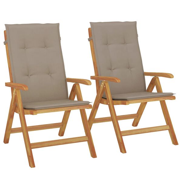vidaXL Reclining Garden Chair Set of 2 Taupe, Teak