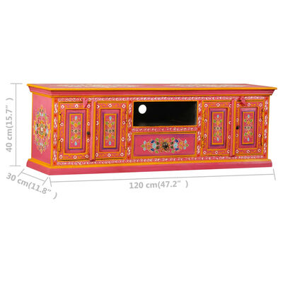 vidaXL TV Stand Solid Wood Mango Pink Hand Painted