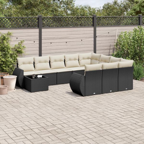 vidaXL Garden Sofa Set Black, Cream White