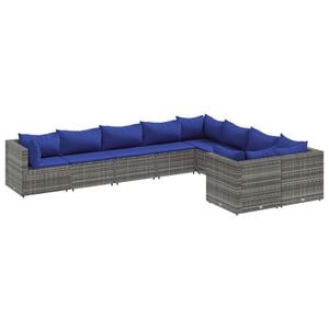 vidaXL Patio Sofa Set Grey PE Rattan 9 Piece Adjustable Feet