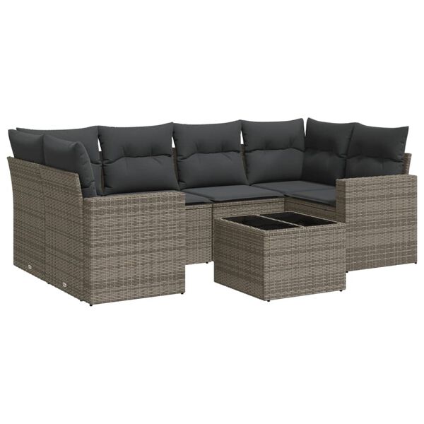 vidaXL Garden Sofa Set Grey PE rattan, powder-coated steel, tempered glass